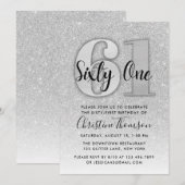 Parties scintillant Argent 61e Invitation Annivers (Devant / Derrière)
