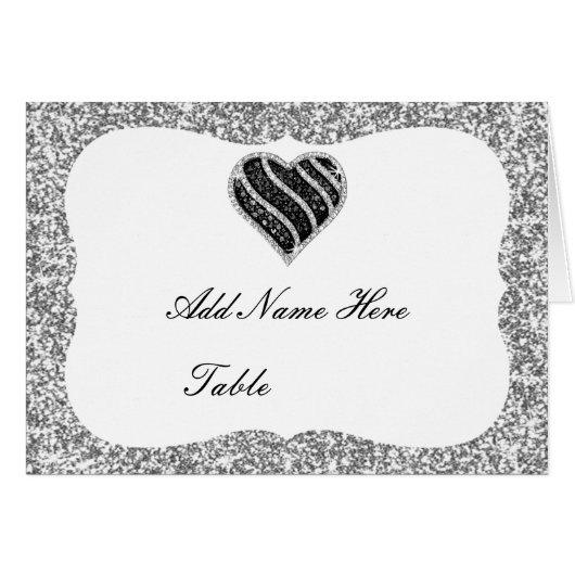 Parties scintillant Argent Black Heart Table Place (Devant Horizontal)
