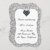 Parties scintillant Argent Carte de réception Coeu (Devant / Derrière)