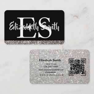Parties scintillant argent Carte de visite noir et