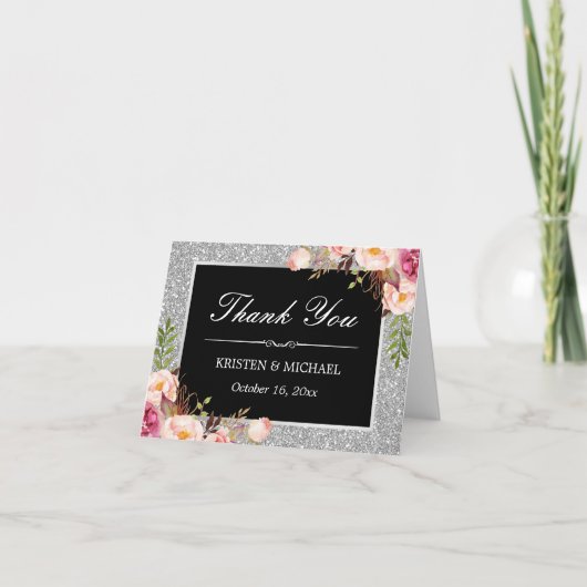 Parties scintillant Argent Étincelle Merci Floral (Devant)