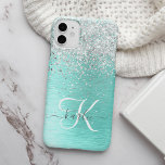 Parties scintillant argentée turquoise en métal br<br><div class="desc">Personnalisez facilement ce design branché de boîtier de téléphone chic avec une jolie parties scintillant brillante en argent sur un arrière - plan métallique brossé turquoise.</div>