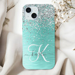 Parties scintillant argentée turquoise en métal br<br><div class="desc">Personnalisez facilement ce design branché de boîtier de téléphone chic avec une jolie parties scintillant brillante en argent sur un arrière - plan métallique brossé turquoise.</div>