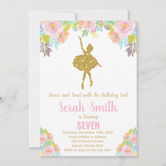 Parties scintillant Ballerina Invitations d'annive (Devant)