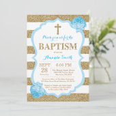 Parties scintillant Baptême Bleu et or Invitation (Debout devant)