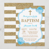 Parties scintillant Baptême Bleu et or Invitation (Devant / Derrière)