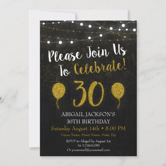 Parties scintillant Black and Gold Invitation du 3 (Devant)