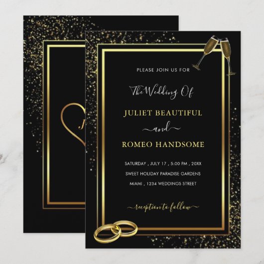 Parties scintillant Black Gold Modèle Faire-part d (Devant / Derrière)