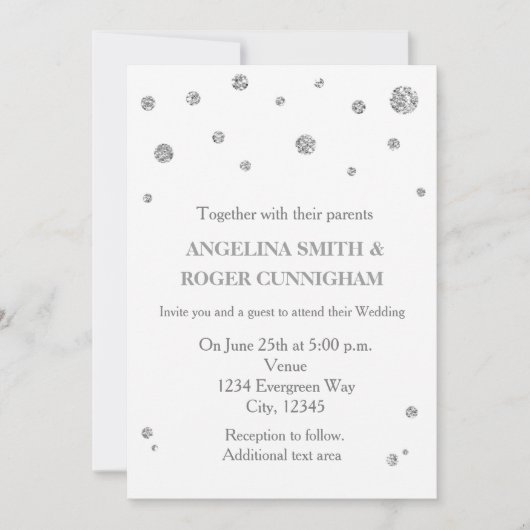 Parties scintillant blanche et argent Faire-part d (Devant)