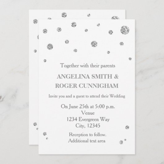 Parties scintillant blanche et argent Faire-part d (Devant / Derrière)