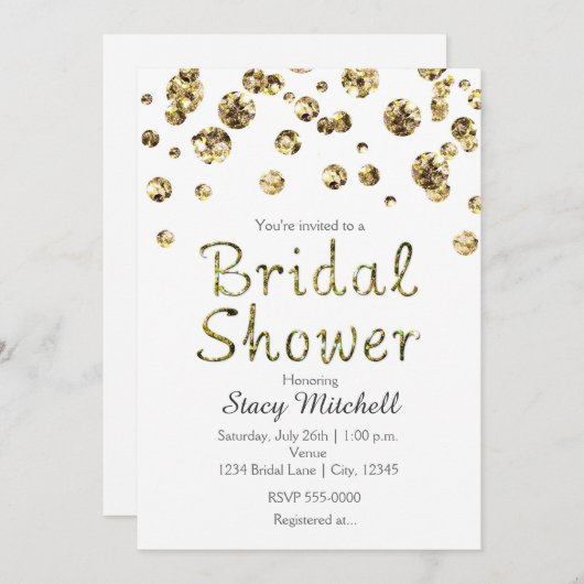 Parties scintillant blanche et or Invitation nupti (Devant / Derrière)