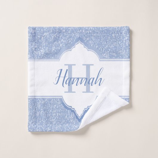Parties scintillant bleu ciel Monogramme Serviette (Gant de toilette)