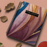 Parties scintillant bleu terre cuite moderne rose<br><div class="desc">Un trait brillant et abstrait de pinceau dans les tons or,  terre cuite,  rose,  bleu paon,  taupe et or rose.,  élégant,  tendance,  nom personnalisé planificateur annuel. Personnalisez avec deux lignes de texte personnalisé.</div>