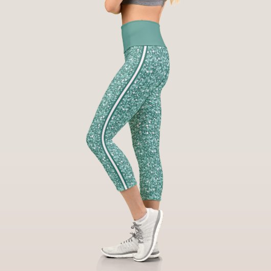 Parties scintillant bleu-vert Capri Leggings (Gauche)