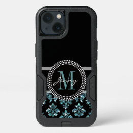 Parties scintillant bleue imprimée, Damas noir Per