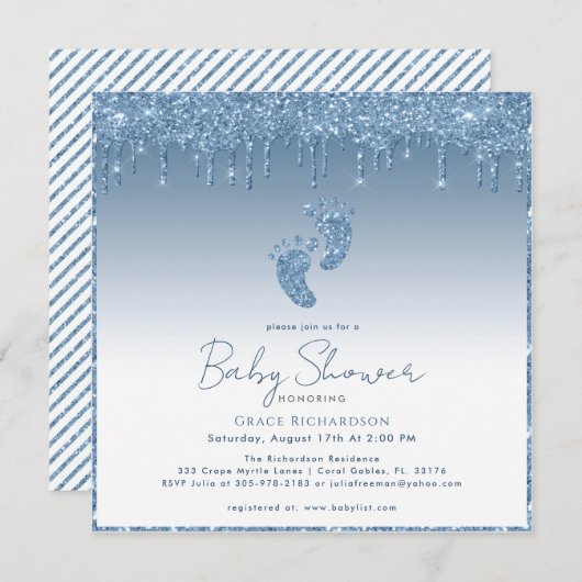 Parties scintillant bleue Invitation Baby shower a (Devant / Derrière)