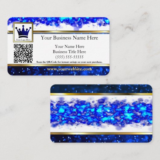 Parties scintillant Bleue Or Cartes de visite rayé (Devant / Derrière)
