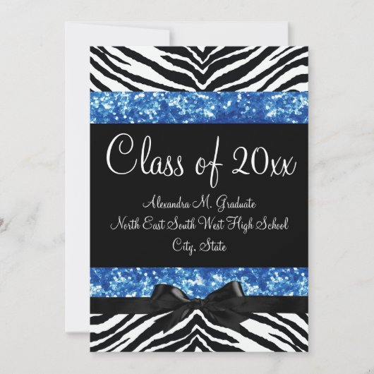 Parties scintillant bleue Zebra Bow Invitation de (Devant)