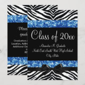 Parties scintillant bleue Zebra Bow Invitation de (Devant / Derrière)