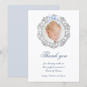 Parties scintillant Cadre Bleu Bow Baptême Carte d