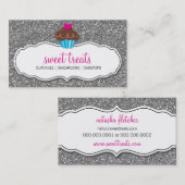 parties scintillant carte de visite en argent rose (Devant / Derrière)