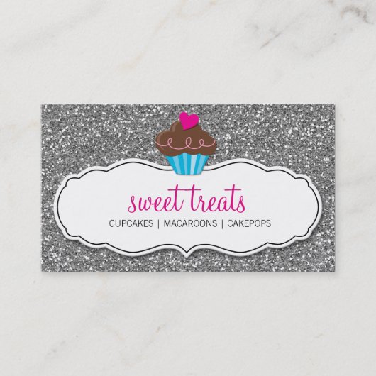 parties scintillant carte de visite en argent rose (Devant)