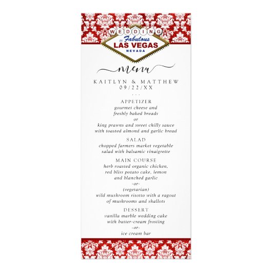 Parties scintillant Damask Las Vegas Mariage Menu (Devant)