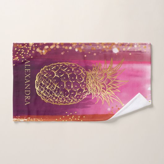 Parties scintillant d'ananas rose personnalisée (Serviette à main)