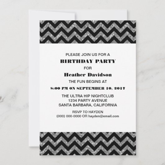 Parties scintillant d'argent Chevron Invitation de (Devant)