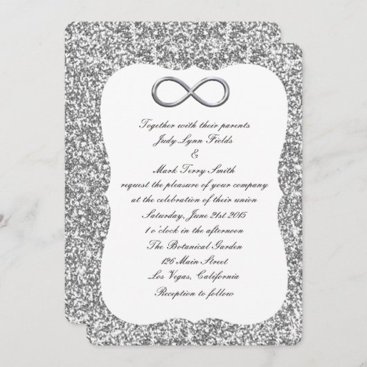 Parties scintillant d'argent Faire-part de mariage (Devant / Derrière)