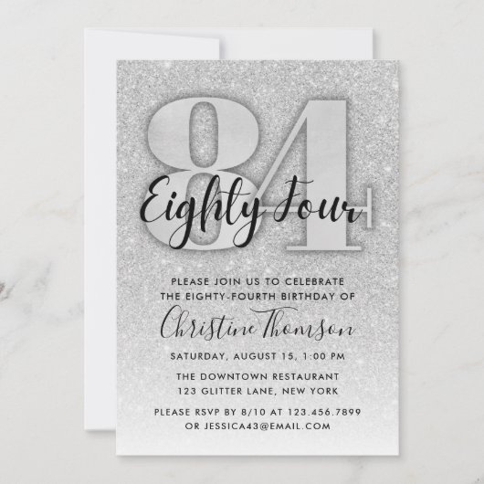 Parties scintillant d'argent Invitation d'annivers (Devant)