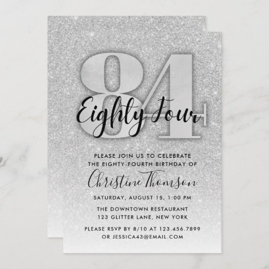 Parties scintillant d'argent Invitation d'annivers (Devant / Derrière)