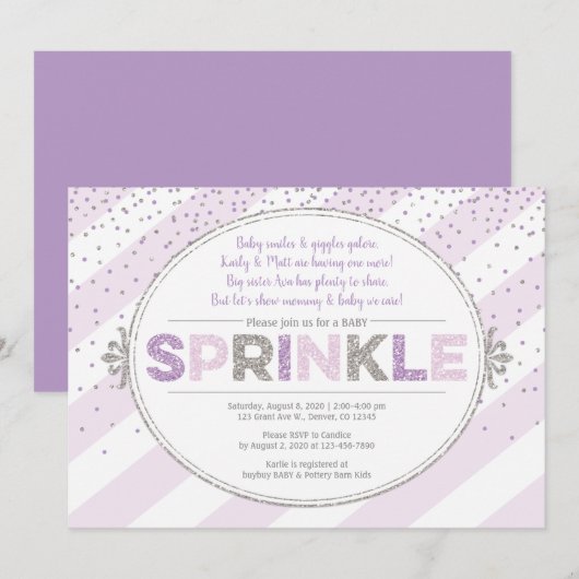 parties scintillant d'argent pourpre invitation po (Devant / Derrière)