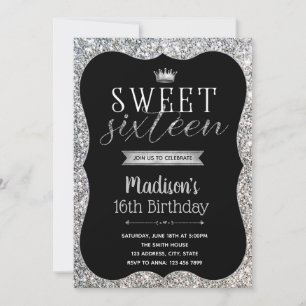 Parties scintillant d'argent Sweet 16 invitations 