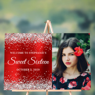 Parties scintillant d'argent Sweet sixteen rouge à