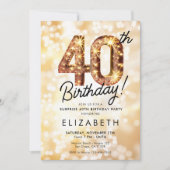 Parties scintillant d'or 40e Invitation d'annivers (Devant)