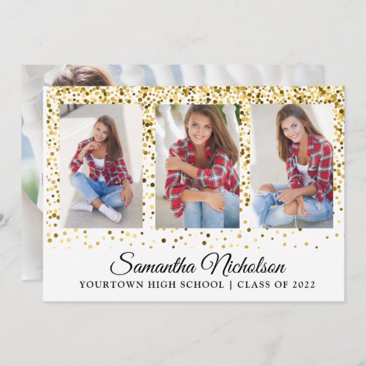 Parties scintillant d'or Blanc 4 Photo Faire-part  (Devant / Derrière)