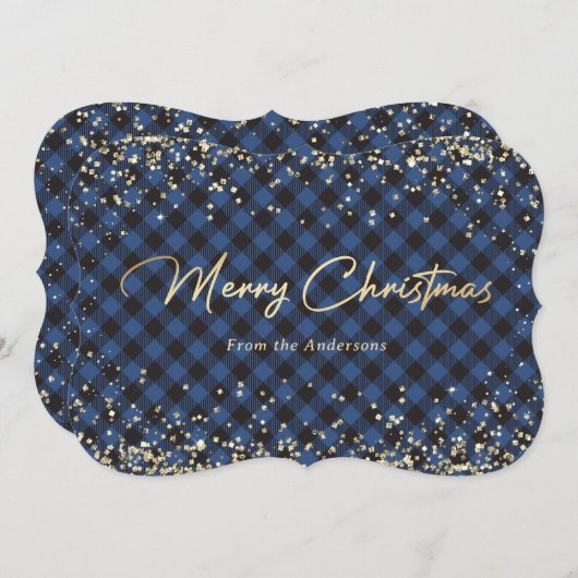 Parties scintillant d'or Bleu Buffalo Plaid Cartes (Devant / Derrière)