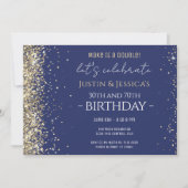 Parties scintillant d'or Bleu Double Invitation de (Devant)