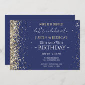 Parties scintillant d'or Bleu Double Invitation de (Devant / Derrière)