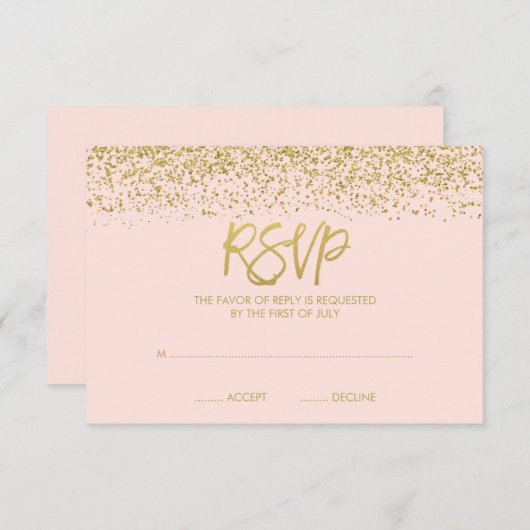 Parties scintillant d'or Blush Rose moderne RSVP (Devant / Derrière)