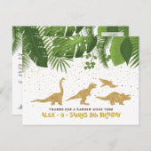 Parties scintillant d'or Dinosaur Carte de remerci (Devant / Derrière)