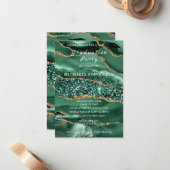 Parties scintillant d'or Emerald Green Invitation  (Devant/Arrière en situation)
