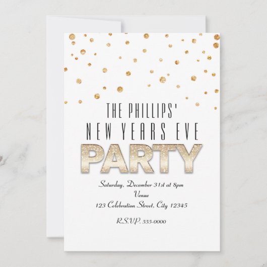 Parties scintillant d'or et Confetti Invitations d (Devant)