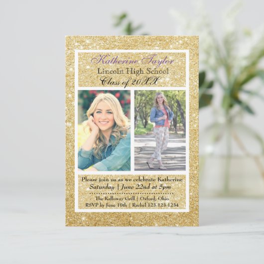Parties scintillant d'or Faire-part 2 Photos 3x5 (Debout devant)