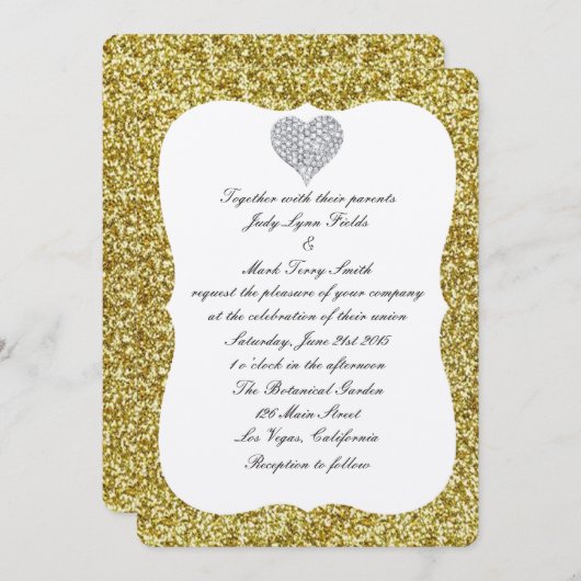 Parties scintillant d'or Faire-part de mariage de  (Devant / Derrière)