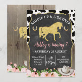 Parties scintillant d'or Floral Horse Invitation A (Devant / Derrière)