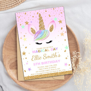 Parties scintillant d'or Invitations Unicorn Party