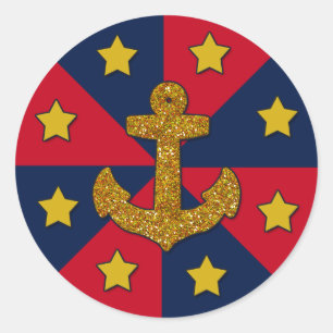 Parties scintillant d'or Look Ancre, Sticker rond,