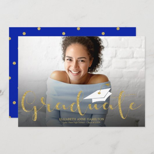 Parties scintillant d'or Lycée Lycée Faire-part ph (Devant / Derrière)